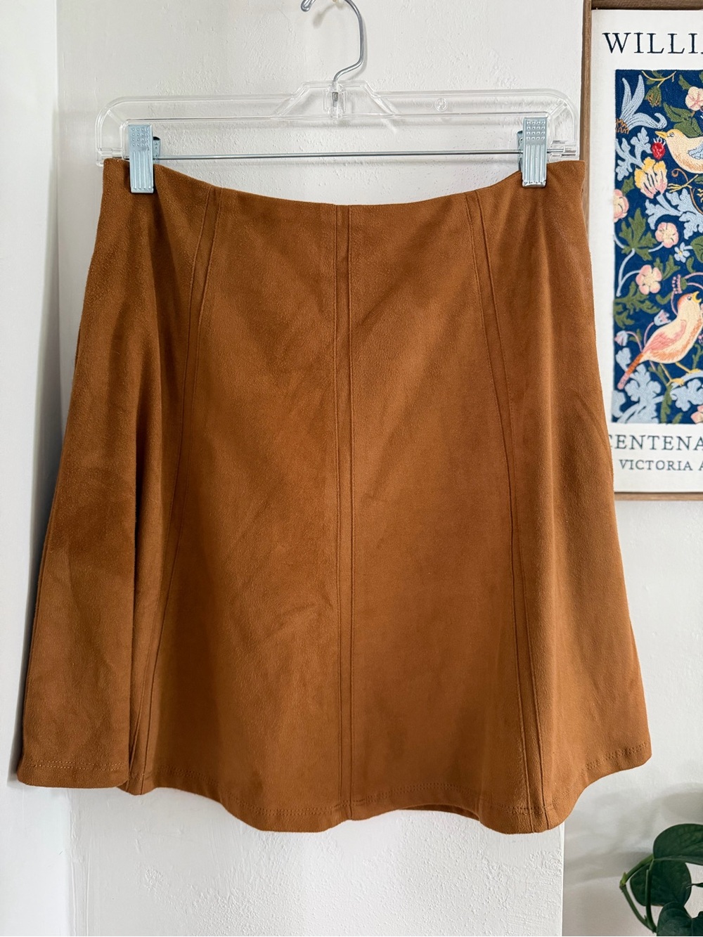 Classic A-Line Faux Suede Skirt - Camel Brown size 2
